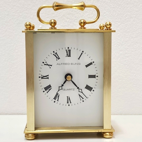 Alfred Sung Gold Table Clock with Handle - Picture 1 of 16